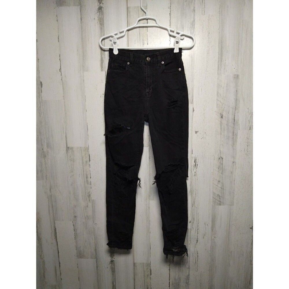 American Eagle Destroyed Mom Jeans Black Size 00